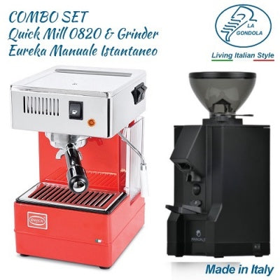 【エスプレッソマシン&グラインダーセット】QuickMill- Steel Model Combo Quick Mill Espresso Machine 0820 Red + Coffeè Grinder Eureka