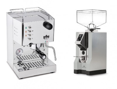 【エスプレッソマシン&グラインダーセット】QuickMill- Steel Model Combo Set Quick Mill 4100 Pippa Stainless Steel Espresso Machine + Eureka Mignon Specialità Coffee Grinder Chrome