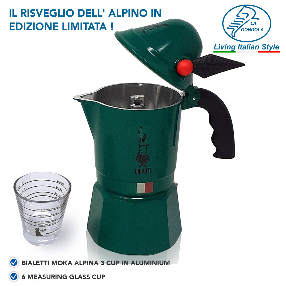【モカポット（直火式）】 Bialetti Moka Alpina +  6 Glass Cup