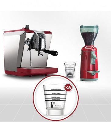 Combo Espresso Machine Nuova Simonelli Oscar II + Coffeè Grinder Grinta Red + 6 graduated glasses - エスプレッソマシン＆グラインダーセット | BARISTA TOOLS