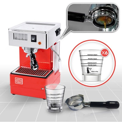 【エスプレッソマシン＆グラインダーセット】QuickMill- Steel Model Espresso Coffee Machine Quick Mill 0820 Red Filter Coffee Holder Without Bottom and set of 6 Nice Glass Cups