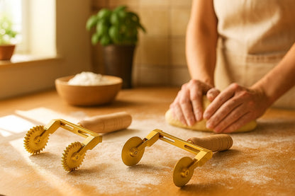 【パスタ製造ツール】LaGondola Set of 2 Double Adjustable Festooned /Smooth  Pasta Cutter Wheel - Aldo